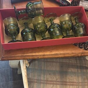 Set of Green Goblet Glasses